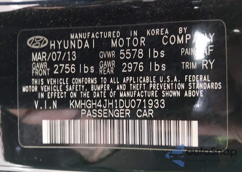 2013 Hyundai Equus Ultimate z USA, uszkodzony, nr VIN KMHGH4JH1DU071933